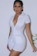 Summer White Turndown Collar Short Sleeves Tight Rompers with Pockets
