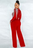 Autumn Formal Red Bead Upper Fringe Sexy Jumpsuit