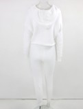 Winter White Fleece Hoodies Top and Pants 2pc Set