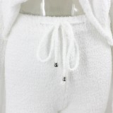 Winter White Fleece Hoodies Top and Pants 2pc Set
