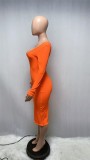 Winter Orange Knitting V-Neck Long Bodycon Dress