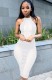 Summer White Patch Sexy Mesh Scoop Halter Long Bodycon Dress