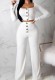 Autumn White Ribbed Crop Top and High Waist Pants 2pc Set