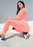 Winter Pink Velour Hoodies 2pc Zipped Tracksuit