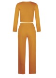 Autumn Orange Ribbed Crop Top and High Waist Pants 2pc Set