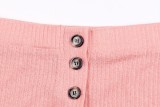 Autumn Pink Ribbed Crop Top and High Waist Pants 2pc Set