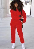 Fall Red Casual Sports Long Sleeve Loose Two Piece Sweatsuit