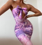 Summer Sexy Tie Dyed Off Shoulder Sleeveless Butterfly Long Dress