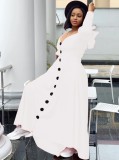 Fall Sexy White Ruffled Off Shoulder Straps Long Sleeve Maxi Dress