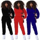 Fall Blue Casual Sports Long Sleeve Loose Two Piece Sweatsuit