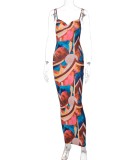Summer Fashion Colorful Print Off Shoulder Sleeveless Long Dress