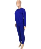 Fall Blue Casual Sports Long Sleeve Loose Two Piece Sweatsuit