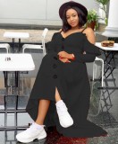 Fall Sexy Black Ruffled Off Shoulder Straps Long Sleeve Maxi Dress
