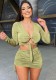 Fall Sexy Green Cut Out Long Sleeve Crop Top And Min Tie Dress Set