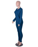 Fall Casual Plain Blue Long Sleeve Loose Sweatshirt And Matching Pants Two Piece Sweatsuit