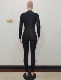 Fall Sexy Black Zippper Up Long Sleeve Jumpsuit