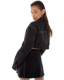 Fall Stylish Black Turn Down Collar Zipper Long Sleeve Coat And Zipper Mini Dress Set