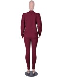 Fall Casual Plain Burgundy Long Sleeve Loose Sweatshirt And Matching Pants Two Piece Sweatsuit
