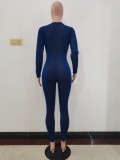 Fall Sexy Blue Zippper Up Long Sleeve Jumpsuit