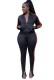 Fall Casual Black Contrast Zip Pocket Long Sleeve Top And Matching Pants Two Piece Set