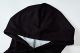 Fall Balck Fashion Big Letter Print Hoody Long Sleeve Top And Pant Set