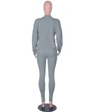 Fall Casual Plain Gray Long Sleeve Loose Sweatshirt And Matching Pants Two Piece Sweatsuit