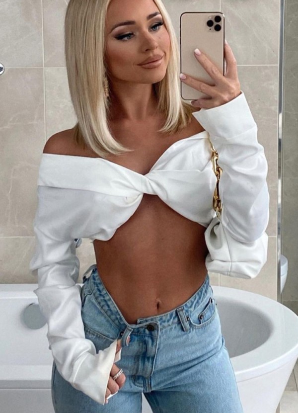 Fall Sexy White Off Shoulder Long Sleeve Crop Top