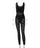 Fall Sexy Lace Sleeveless Letter Print Jumpsuit