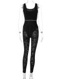 Fall Sexy Lace Sleeveless Letter Print Jumpsuit