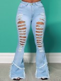 Fall Lt-Blue Ripped Bell Bottoms Jeans