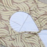Fall Sexy Khaki Stripes Print Plunge Neck Sleeveless Slim Jumpsuit