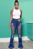 Fall Blue Ripped Bell Bottoms Jeans