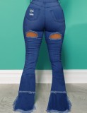 Fall Blue Ripped Bell Bottoms Jeans