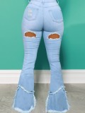 Fall Lt-Blue Ripped Bell Bottoms Jeans