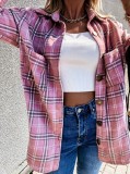 Fall Pink Checks Designs Button-Open Long Sleeve Shirt