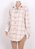 Fall Kahaki Checks Designs Button-Open Long Sleeve Shirt