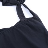 Summer Black Lace-Up Straps Sweetheart Mini Club Dress