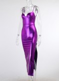 Fall Sexy Purple Satin Straps Split Evening Dress