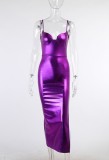 Fall Sexy Purple Satin Straps Split Evening Dress