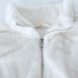 Winter White Turtleneck Zipper Fleece Workout Pullovers