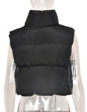 Winter Black Zipper Padded Vest Coat