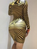 Fall Sexy Stripes Long Sleeve See Through Mini Dress