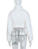 Winter White Turtleneck Zipper Fleece Workout Pullovers