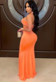 Fall Sexy Orange Halter Neck Tube Hollow Out Evening Dress