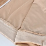 Fall Sexy Khaki Velvet Zipper Hoody Blouse And Matched Shorts Set