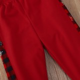 Kids Girl Red With Check Letter Print Hoodies And Pant Tracksuit
