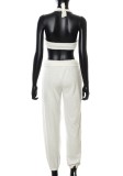 Fall Sexy White Fleece Crop Top And Loose Pant Set