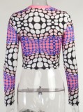 Fall Fashion Contrast Print Long Sleeve Round Neck Top