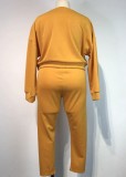Fall Plus Size Orange Loose Long Sleeve Round Neck Sweatshirt And Skinny Pants Set
