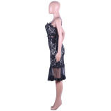 Black Lace Straps Mermaid Party Dress